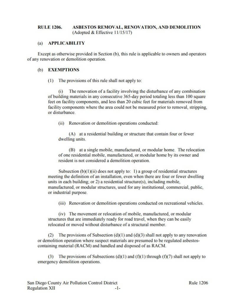 San Diego APCD Rule 1206